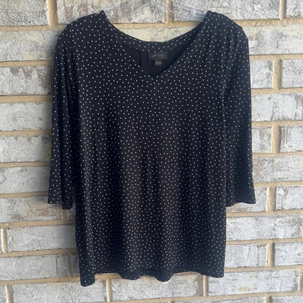 J. Jill Weaver Collection Polka Dot 3/4 Sleeve V-Neck Blouse Women's Size S